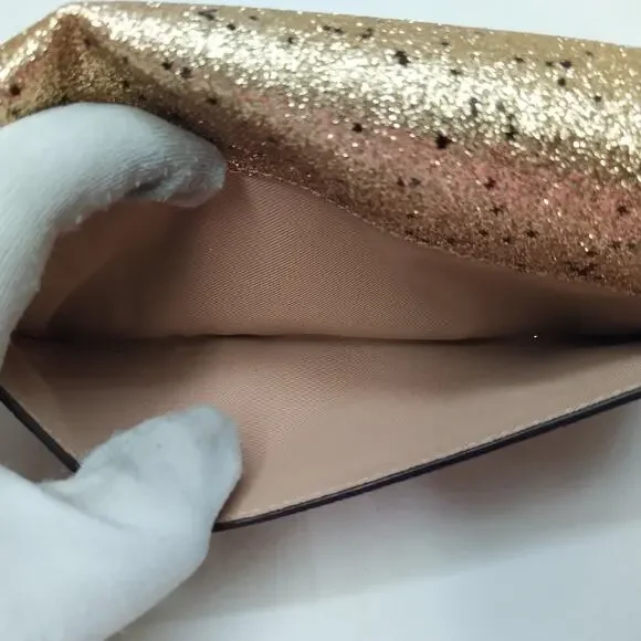 Coach Gold Leather Glitter Credit Card Bifold Wallet - Picture 12 of 16